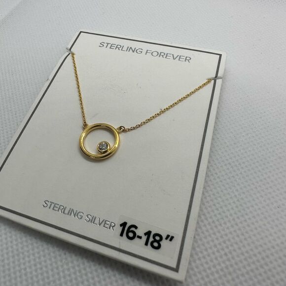 Sterling Silver Circle Pendant Necklace with CZ Stud NWT - Picture 5 of 7